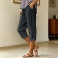 thumbnail image 2 of Shadoumai Capri Pants for Women Summer Casual Cropped Linen Pants Pull on Elastic Waist Side Pockets Bottoms Button Hem Trousers, 2 of 6