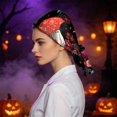 thumbnail image 5 of LNZGNM Halloween Women's Scrub Caps, Twist Knot Head Wrap, with Printed Pattern, Stretchy and Easy for Everyday Style, Bad Hair Days, and Casual Wear,Black(One Size), 5 of 6