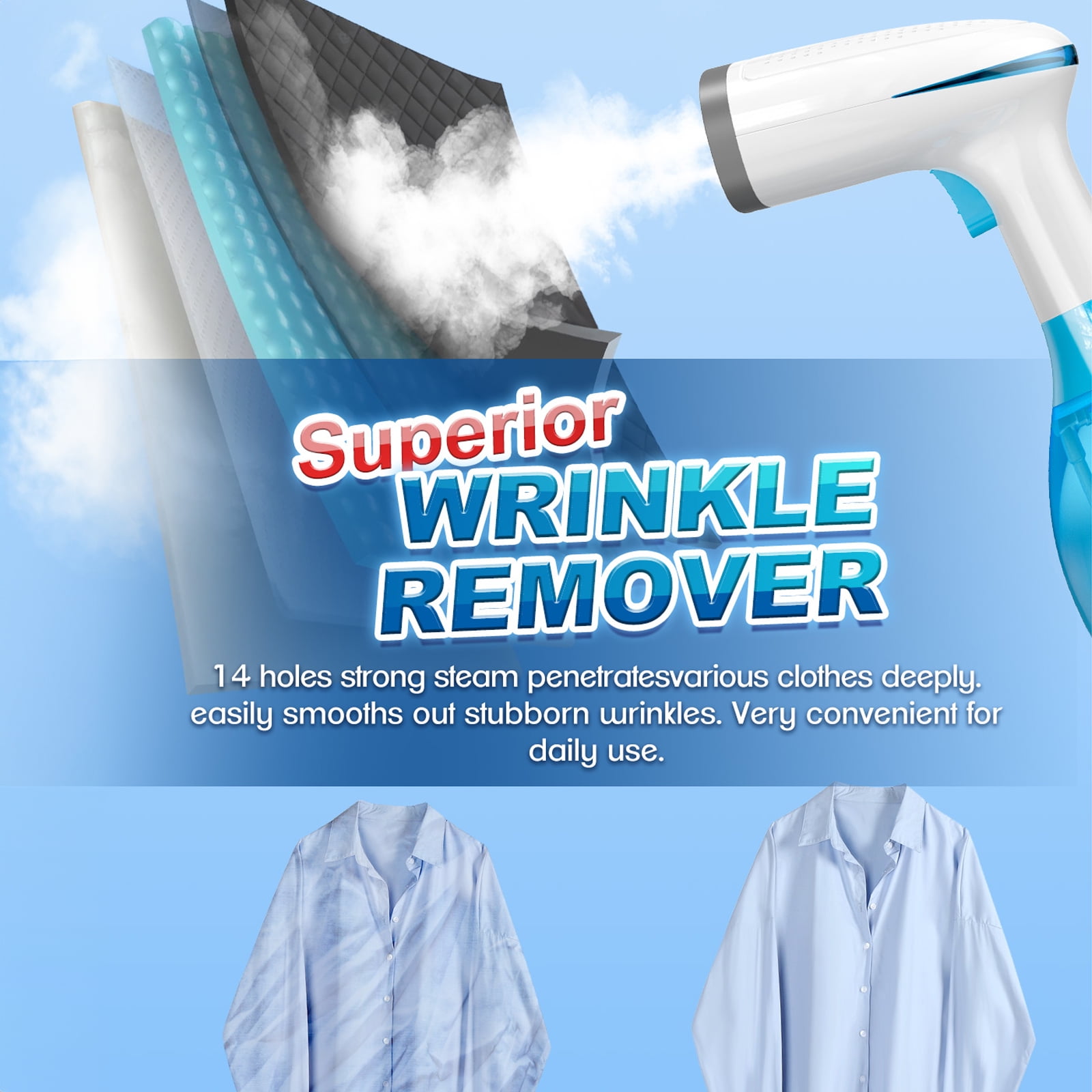 Steamer for Clothes, 15s Heat-up Handheld Clothes Steamer with Large 300ml Tank, 1300W Garment Steamer Fabric Wrinkle Remover, 3 Continuous Steam Modes, Portable Steam Iron for Travel and Home