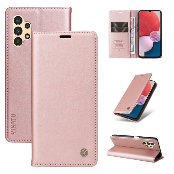 Wallet Case for Samsung Galaxy A14 5G, Business Style PU Leather Magnetic Adsorption Flip Folio Cover with Kickstand Card Slots Cash Holder Soft Silicone Shockproof Protective Case,Rosegold