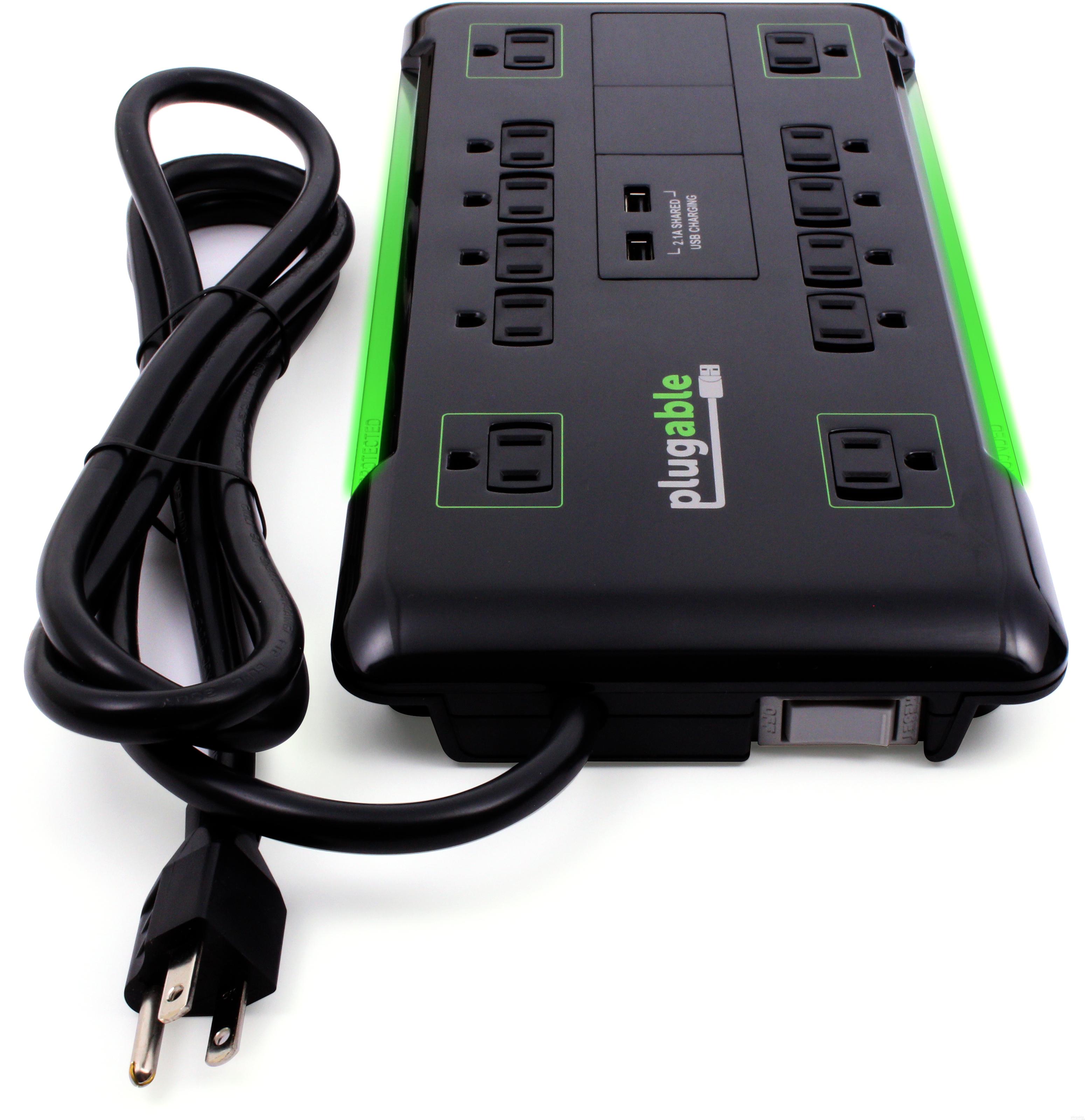 Plugable Surge Protector Power Strip with USB and 12 AC Outlets, Built-in 10.5W 2-Port USB Charger for Android, Apple iOS, and Windows Mobile Devices, 6 Foot Extension Cord - image 5 of 5