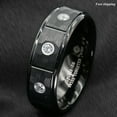 thumbnail image 3 of Tungsten Rings for Men Wedding Bands for Him Womens Wedding Bands for Her 6mm Black Brushed Rock Skin 3 Diamonds Inlay, 3 of 10