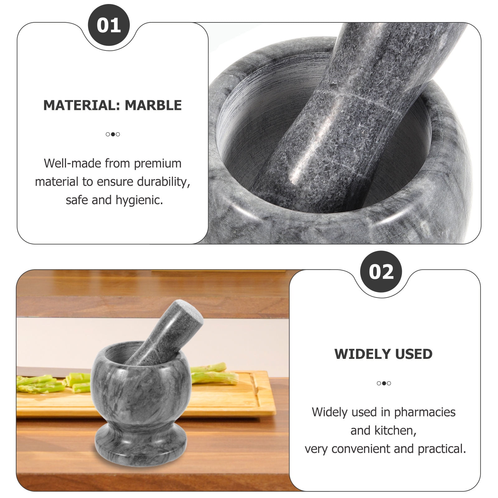 GETAJGHSD Round Grinding Bowl Marble for Professional Users in Kitchen Use 1 Set 4.1in