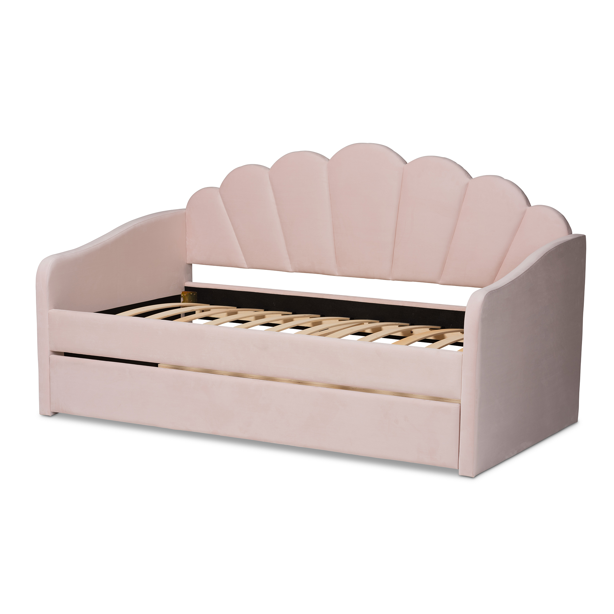 Baxton Studio Kids Modern Timila Daybed with Trundle, Light Pink