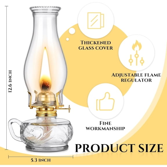 4 Pcs Large Chamber Oil Lamp Clear Vintage Glass Kerosene Lamp Decorative Hurricane Lamp Antique Rustic Oil Lantern for Indoor Tabletop Decor Emergency Lighting with Adjustable Fire Wick, 12.6'' High