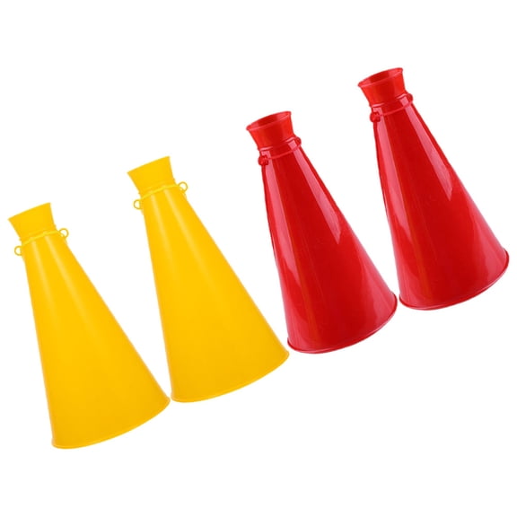 ETHZZLE 4-Pack Yellow Plastic Cheer Megaphones for Games and Events, Voice Amplifier Props for Cheerleading