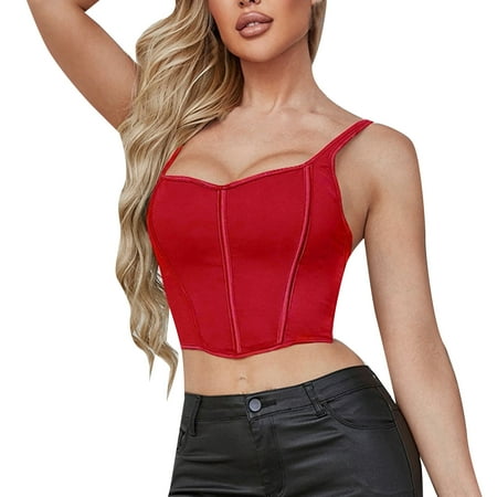 

NECHOLOGY Tummy Trimming Women Bustier Corset Top Lace Up Push Up Crop Tops Vintage Tank Stretchy Tops for Women Underwear Red Medium