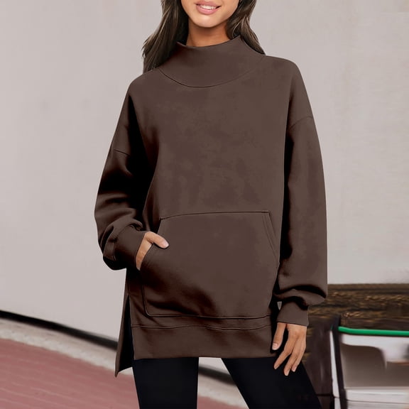 ICHUANYI Women's Turtleneck Oversized Sweatshirt Casual Long Sleeve Loose Sweatshirt Pullovers Tunic Tops