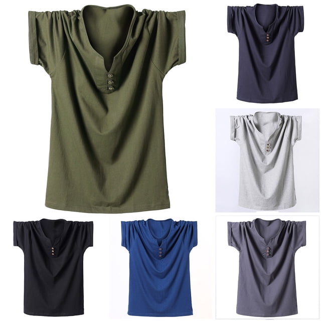 BADHUB Men's Big & Tall Henley T-Shirts Cotton Short Sleeve Classic Button Tee Shirt Lightweight Breathable Summer Tops 2025 3XL-8XL Gray XXXL