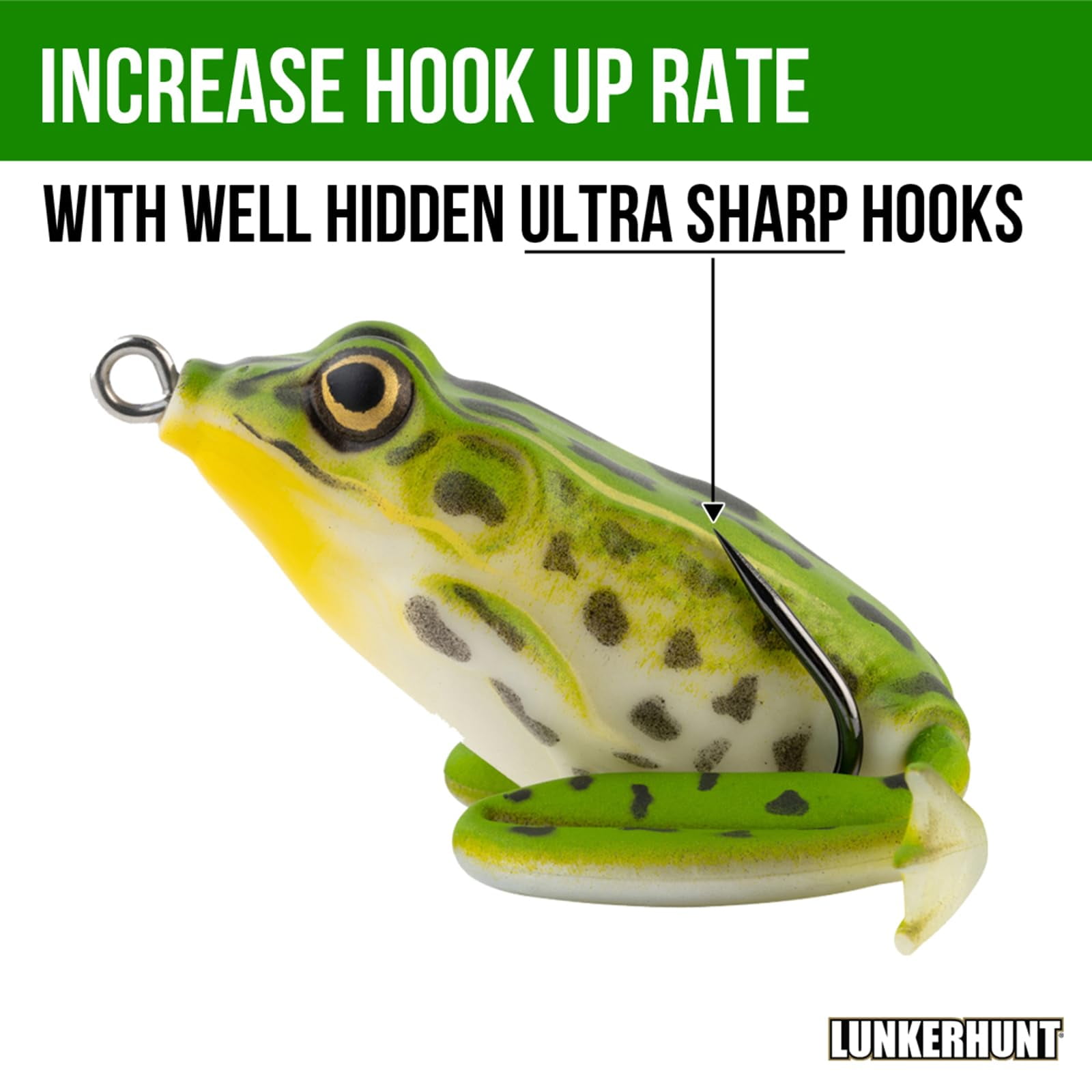 (2 pack) Lunkerhunt Hollow Body Lunker Frog 2 1/4" 1/2oz Green Tea LF01