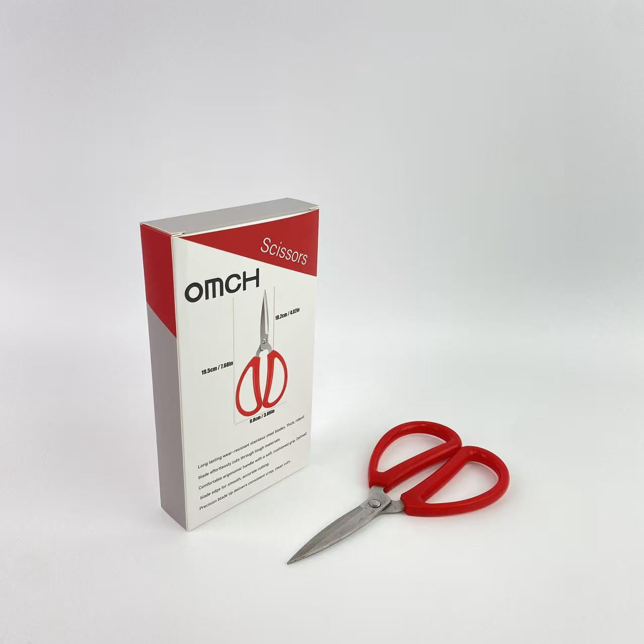 omch Scissors,Multi-Purpose Perfect for Cutting Stainless Steel Sharp Scissors with Red Handle for Home Use Arts Crafts