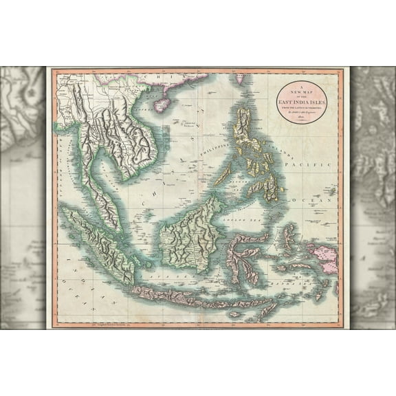 24"x36" Gallery Poster, 1801 Cary Map of the East Indies and Southeast Asia ( Singapore, Borneo, Sumatra, Java, Philippines Vietnam