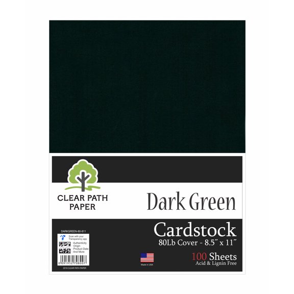 Dark Green Cardstock - 8.5 x 11 inch - 80Lb Cover - 100 Sheets - Clear Path Paper