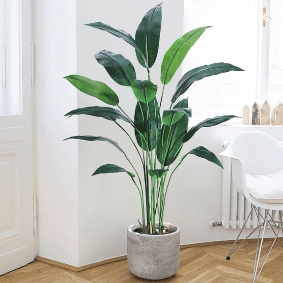 6FT Artificial Bird of Paradise Plant, Realistic Faux Palm Tree with 17 Trunk Leaves, Silk Floor Plant for Indoor/Outdoor Home, Office, Living Room Decor, Housewarming Gift, 2 Pack