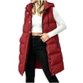 thumbnail image 2 of Chiccall Women Long Hooded Puffer Vest, Winter Solid Sleeveless Zip‑Up Snap Button Quilted Cotton Waistcoat With Side Pockets, 2 of 8