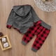 thumbnail image 4 of Conjunto de manga larga con capucha para niños y niñas, conjuntos de primavera, otoño e invierno para bebés y pantalones, trajes de gateo a cuadros con capucha de manga larga, tops de poliéster para n, 4 of 8