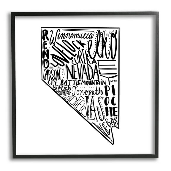 Stupell Industries Nevada Cities Typography Graphic Art Black Framed Art Print Wall Art, Design by The Saturday Evening Post