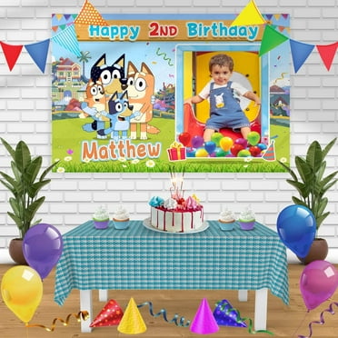 Bluey Frame V2 Birthday Banner Personalized Party Backdrop Decoration 60 x 44 Inches