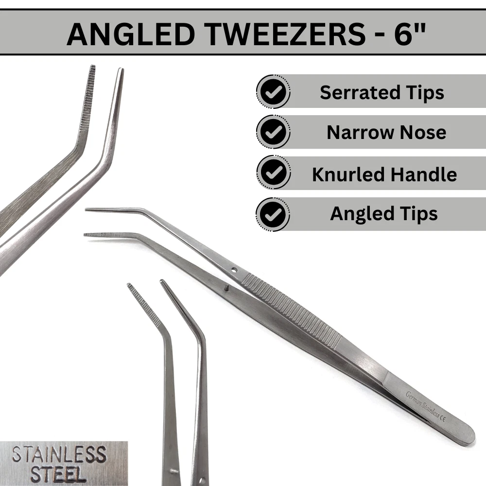 Lab Tweezers with Straight & Curved Tips Made of Stainless Steel Essential Lab Kit - 8 Pcs Lab Forceps