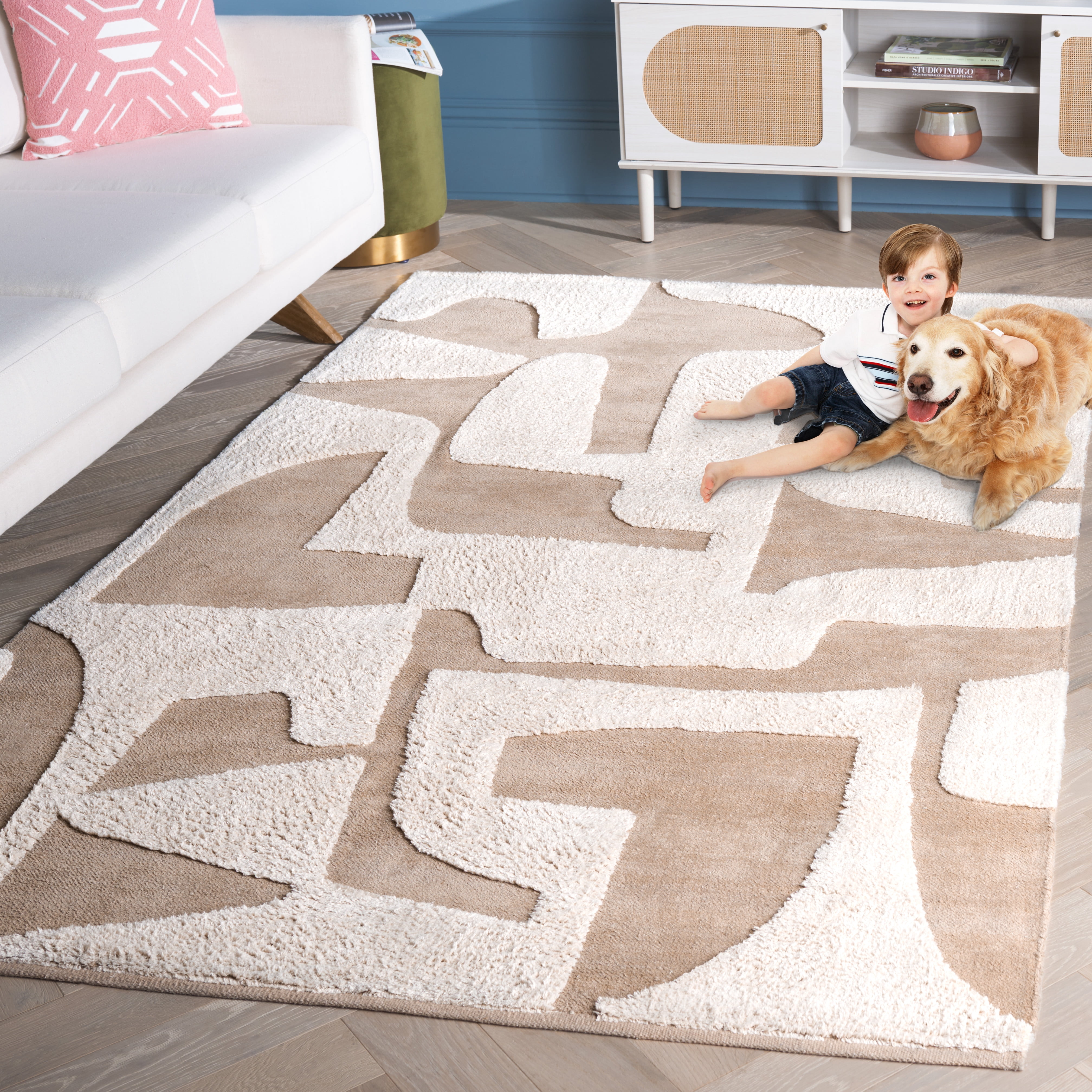 SAFAVIEH Casablanca Oraline Geometric Cotton Area Rug, Beige/Ivory, 6' x 6' Square