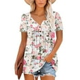 thumbnail image 3 of 2026 ! JINMGG 2026 Womens Plus Size Women's Summer Tunic Round Neck Floral Printed T-Shirts Casual Short Sleeve Blouse Pleated Tops with Ruffle Hem White XXXXXL, 3 of 8
