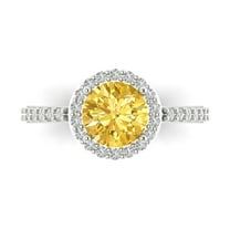 1.86 ctw with Simulated Diamond Halo Accents Anniversary Ring for Women | Round Cut Natural Citrine | Hyperallergenic Solid 18K White Gold