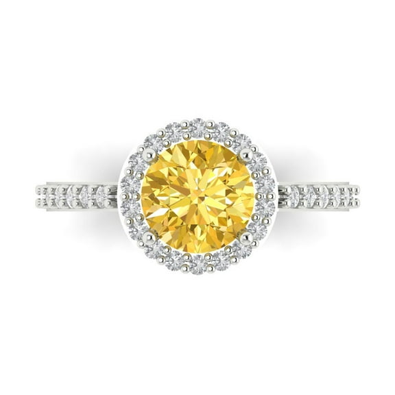 1.86 ct Round Cut Natural Citrine Halo Engagement Ring for Women in 14K White Gold
