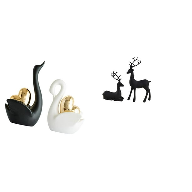Elegante Juego De Figuras De Cisne Y Ciervo Para Decoración De Mesa, Adorno Artístico De Pareja, Estatuas De Animales De Resina Para Estantería, Entrada, Sala De Estar, Estudio, Balcón.