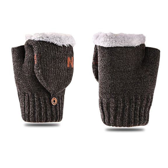 Homenesgenics Thermal Winter Gloves for Men Women Fingerless Driving Leather Thin Touch Screen Knitted Waterproof Half Finger Flip Gloves Outdoor Gloves Gray One Size
