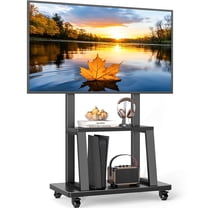 RTVR Rolling TV Stand with Wheels for 37-75 inch Screens, Portable Mobile TV Cart Height Adjustable Mount with Storage Shelves, Max 150 lbs, Black