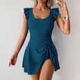 thumbnail image 5 of Minjewel Women's Slimming One-Piece Swimsuits, Ruched Tummy Control & Triangle Liner with Sexy Cutout, Bathing Suit for Beach & Pool,Blue L, 5 of 6