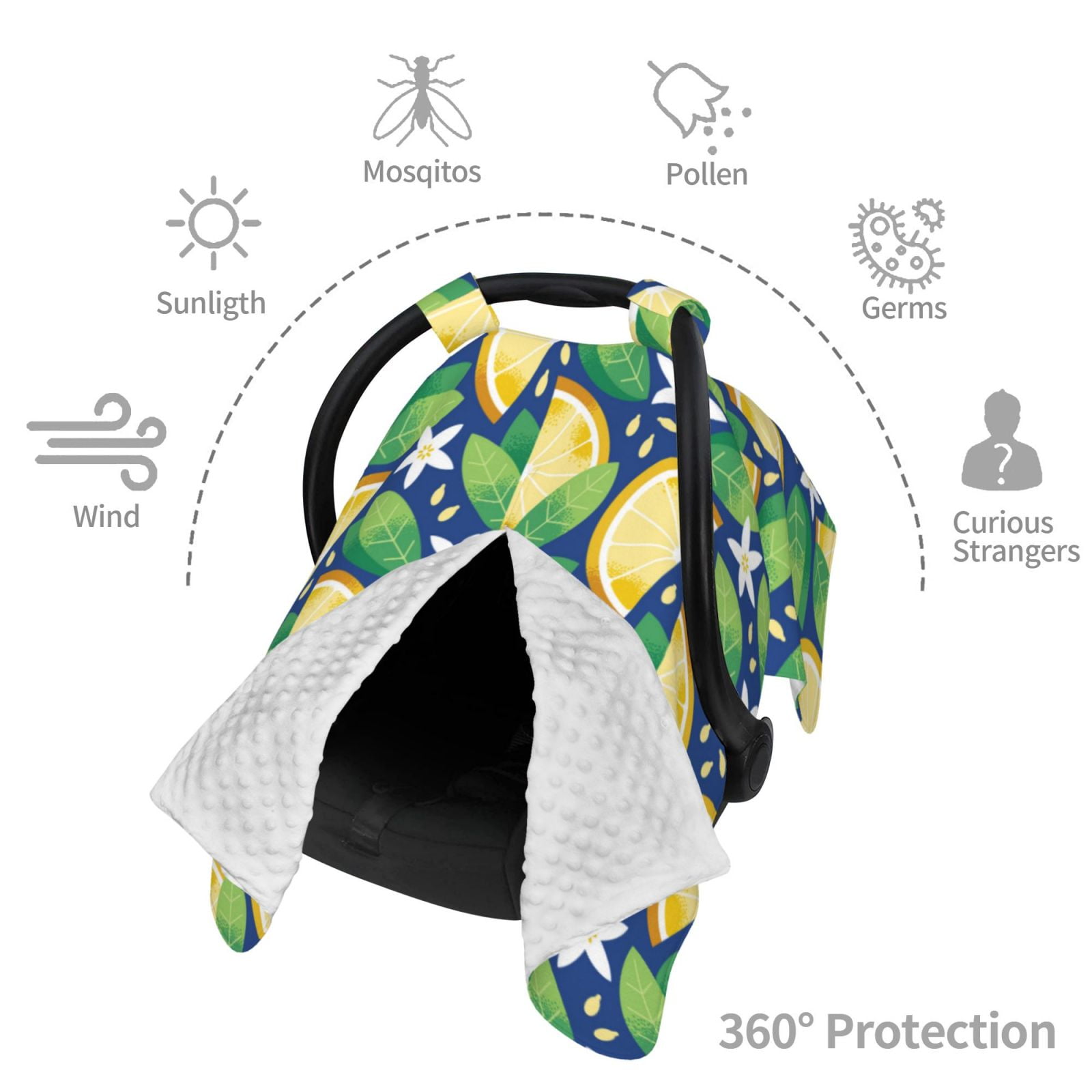 Car Seat Cover Baby - cartoon Lemon flower Breathable Infant Car Seat Cover for Baby Carseat, Lightweight Comfort Baby Essentials Must Haves Newborn Stuff for Girl Boy