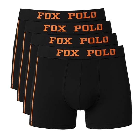 Foxpolo Men’s Boxer Briefs 4-Pack Gift Set – Embossed Striped Design – Soft Cotton Stretch Fabric – Breathable and Flexible – Boxed Set | S - Black