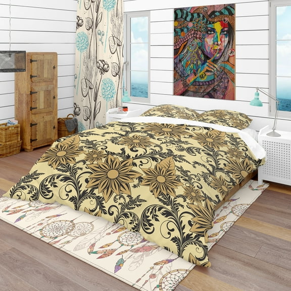 Designart 'Floral Background' Bohemian & Eclectic Duvet Cover Set