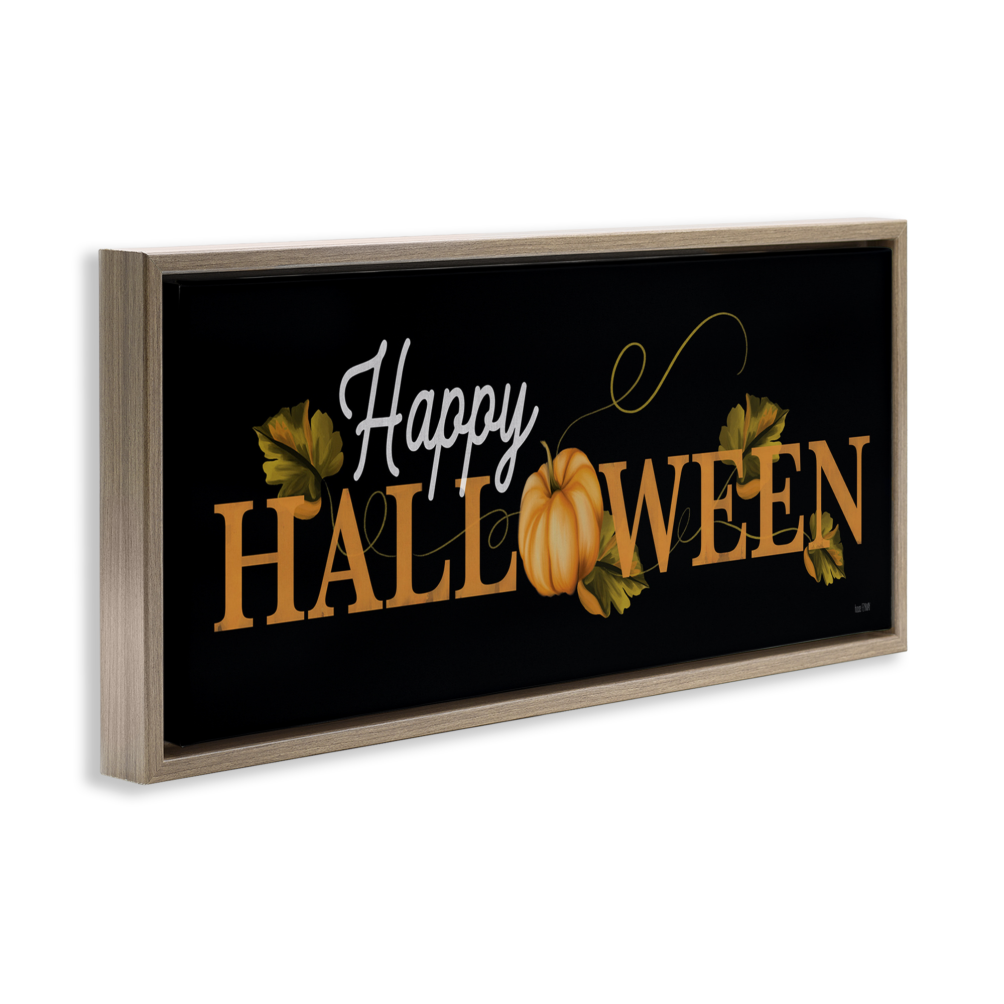 Stupell Industries Happy Halloween on Black Holiday Painting Brown Floater Framed Art Print Wall Art, 31 x 14