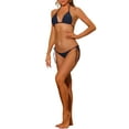 thumbnail image 2 of INSPIRE CHIC Women's Halter Tie Side Bikini Sets, 2 Piece Low Waist Triangle Bottom Basic Swimsuits Bathing Suit Small Navy Blue, 2 of 5