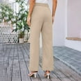 thumbnail image 3 of yunLCZ Women's Straight Leg Pants High Wa Women's Solid Color Fashionable Casual Pocket Cotton Linen Waist Wide Leg Pants, 3 of 4