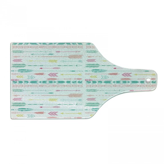 Hipster Cutting Board, Pastel Colored Bohemian Traditional Art Pattern with Modern Design, Decorative Tempered Glass Cutting and Serving Board, Wine Bottle Shape, Multicolor, by Ambesonne