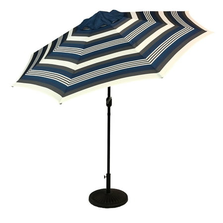 Sun Ray - 9' Round Solar Lighted Umbrella - Navy Striped