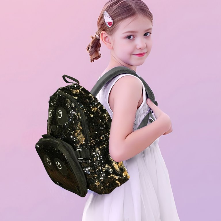Black Sequin Zippered Backpack Panda Sequin Black Full Size Deluxe School Bag or Travel  main image 4