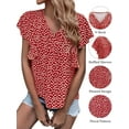 thumbnail image 2 of Hanerdun Womens Floral Blouses Shirts Ruffle Short Sleeve V-Neck Casual Tunic Tops Red XL, 2 of 5