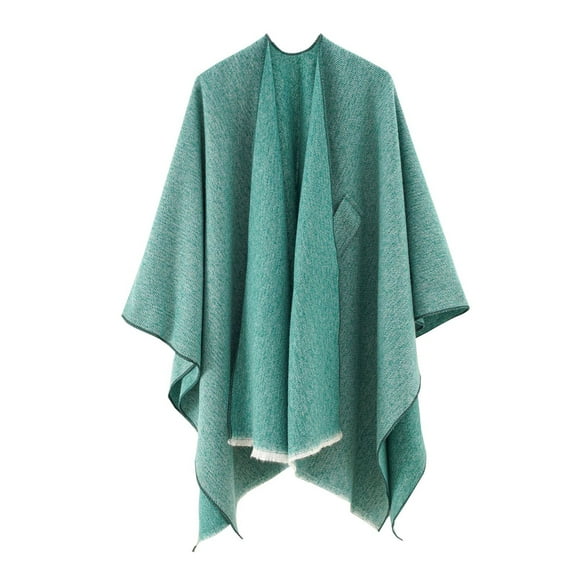 AWZXDE Women's Solid Color Oversized Open-Split Shawl Cape - Long Draped Poncho Wrap for Winter, Open-Front Draping Coat Alternative Green,A