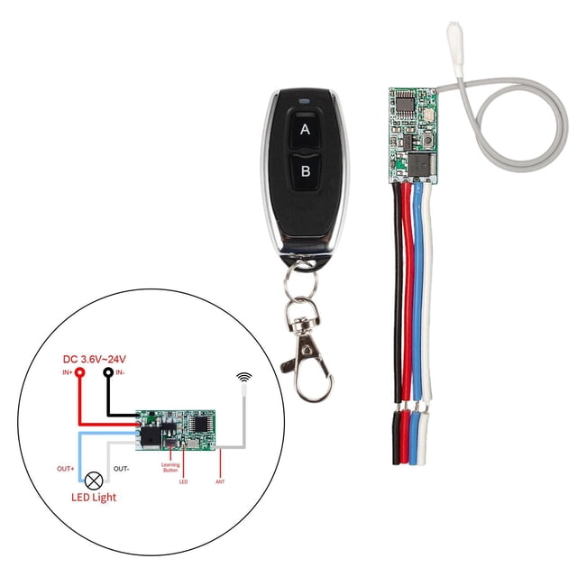 Interruptor de telemando inalámbrico Yotijar DC 12V 433MHz un canal modo momentáneo transmisor receptor AB ANTENA BLANCA