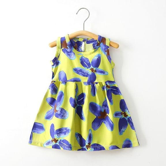 uublik Toddler Girl Dress Size 6M-11 Sleeveless Tank Dresses Summer Casual A-Line Flowy Sundress Beach Outfit Yellow