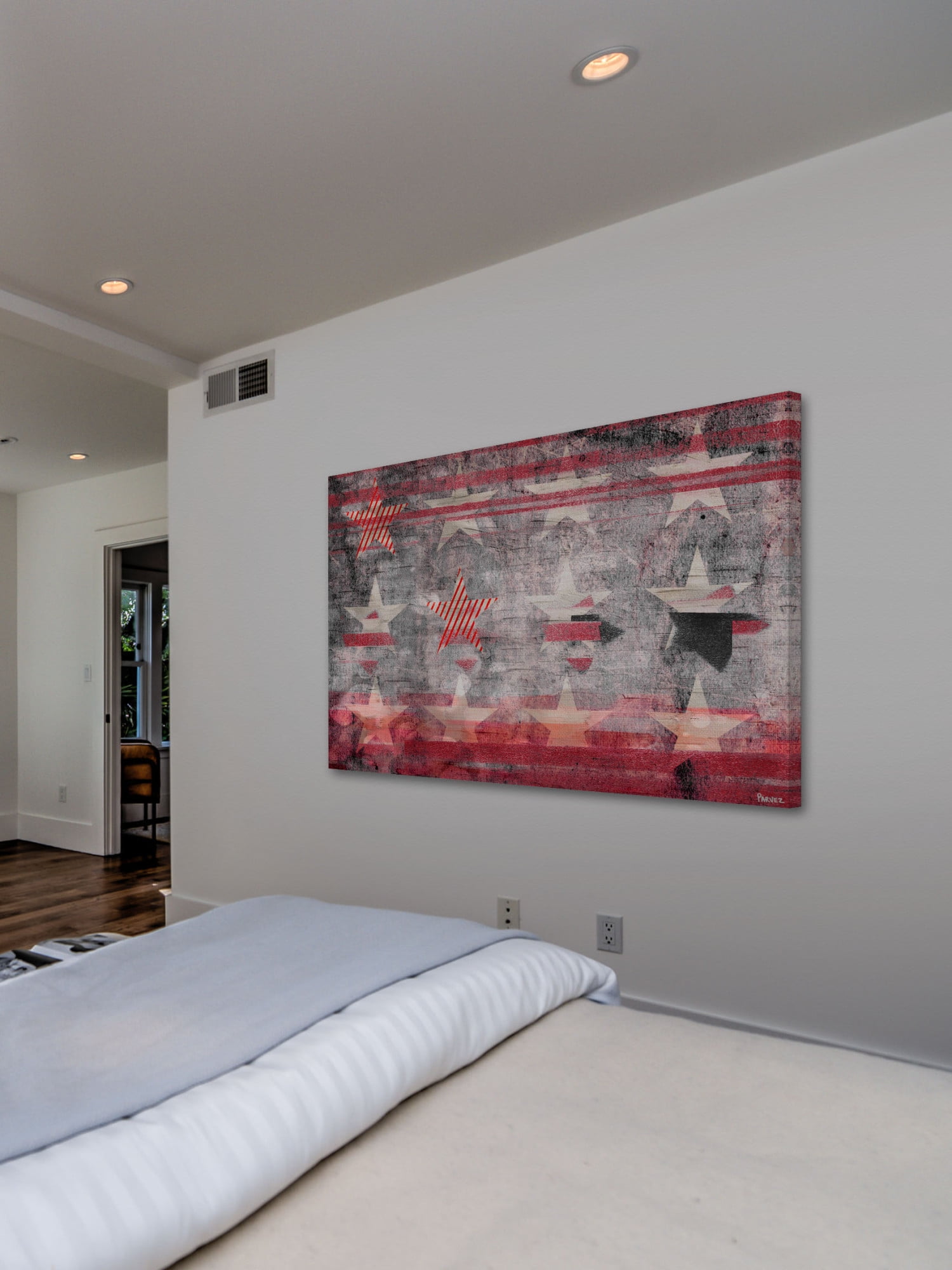 Parvez Taj "Red Striped Stars" Print on Canvas