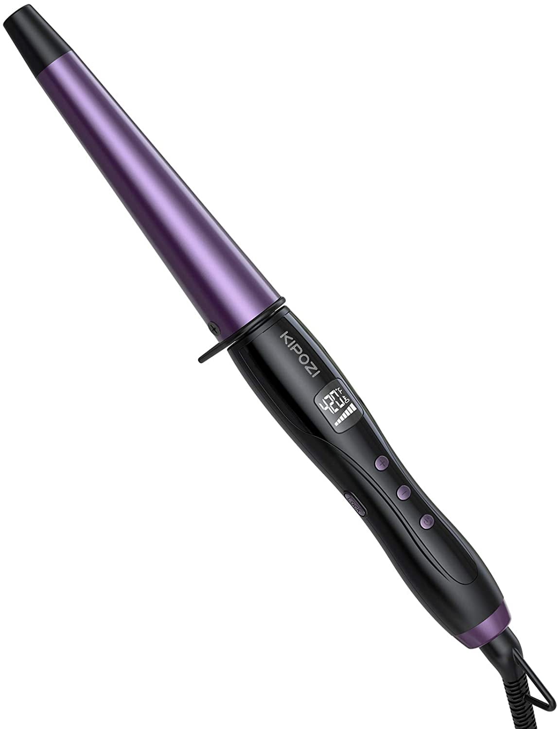 KIPOZI Pro Travel Size 0.75" to 1.25" Ceramic Conical Hair Curling Wand with Heat Resistant Glove, Purple