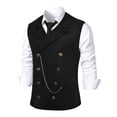 thumbnail image 5 of WIZUTIZ Men's Double Breasted Waistcoat Lapel Vest with Decorative Chain Slim Formal Dress for Wedding Prom Business, 5 of 9