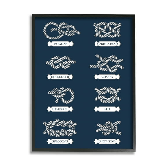 Stupell Industries Boating Knots Nautical Diagram Coastal Painting Black Framed Art Print Wall Art