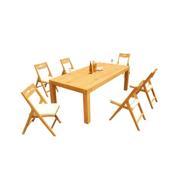 Grade-A Teak Dining Set: 6 Seater 7 Pc: 86" Canberra Rectangle Table And 6 Surfliner Folding Reclining Arm Chairs Outdoor WholesaleTeak #51SL1907