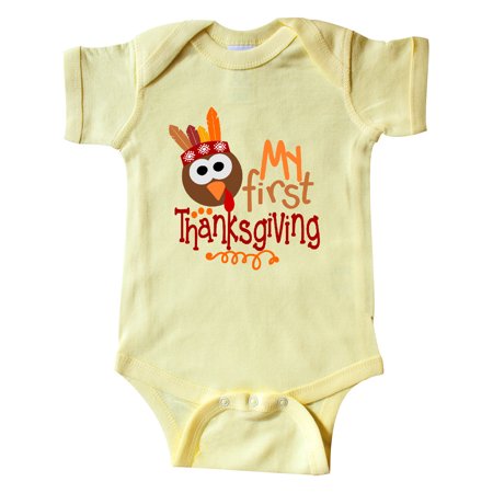 

Inktastic My 1st Thanksgiving Cute Turkey with Feathers Gift Baby Boy or Baby Girl Bodysuit